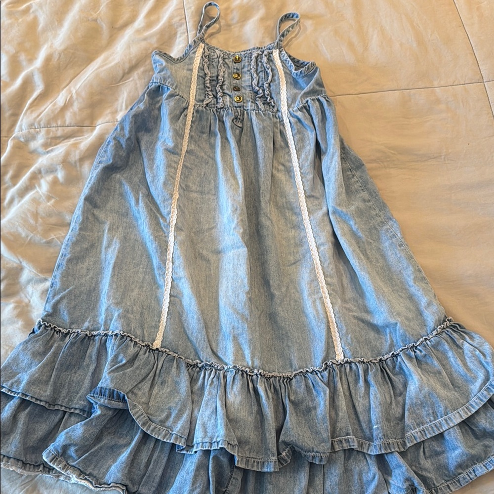 Next Denim Blue Ruffle Kids Dress